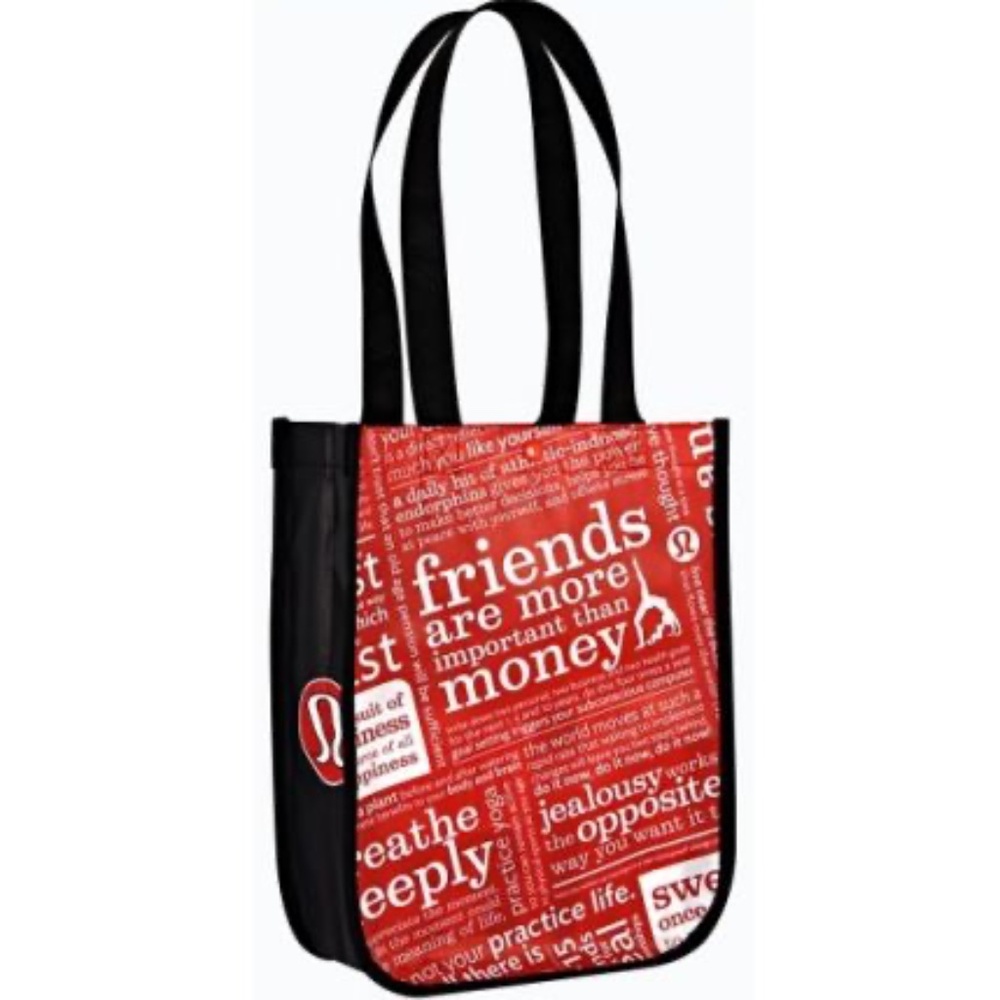 LULULEMON RED AND WHITE MANIFESTO SHOPPING TOTE BAG SMALL